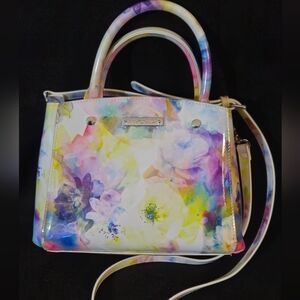Betsey Johnson Kiki Triple Entry Watercolor Floral Faux Patent Leather Satchel